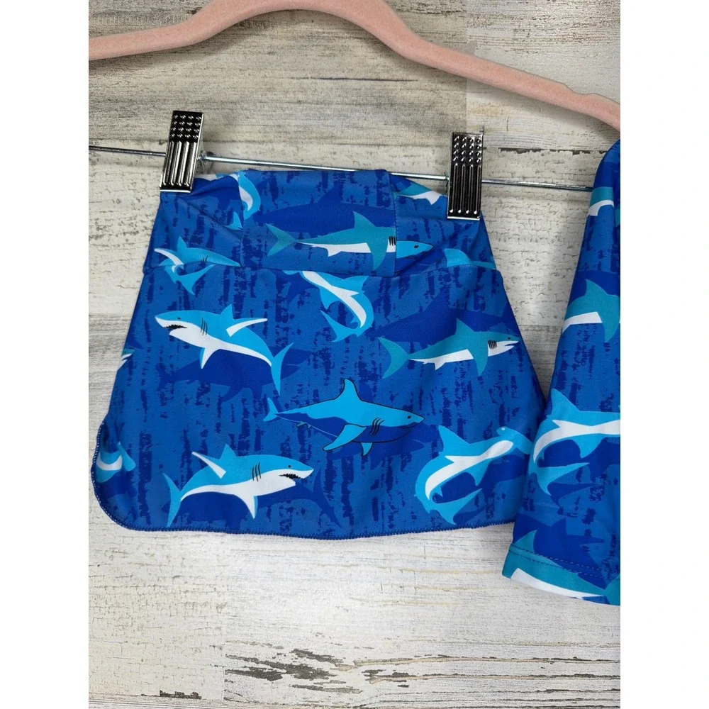 Up and Fast Swimsuit Boys 18-24M Blue Shark Rash Guard Hat Set Sharkcore EUC